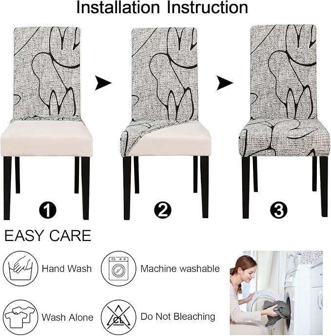 JQinHome Pattern Chair Covers for Dining Room Set of 6, High Stretch Removable Washable Parsons Chair Slipcover for Home Party Hotel Wedding Ceremony (6PCS, Lotus Gray)