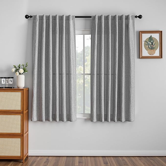 MYSKY HOME Grey Curtains for Bedroom 63 Inch Length Semi Sheer Kitchen Window Curtain Panels Linen Look Texture Light Filtering Privacy Drapes, Farmhouse Home Decor, 50" x 63", Dove Grey, 2 Pieces-Ruum Studio Home