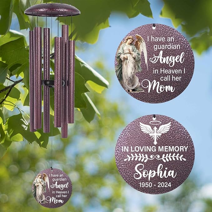 ASTARIN 36" Large Deep Tone Personalized Sympathy Wind Chimes, Memorial Wind Chime for Loss of Mother Father Loved One, Angel Bereavement Gifts Decor Outdoor Patio Garden Graveyard-Ruum Studio Home