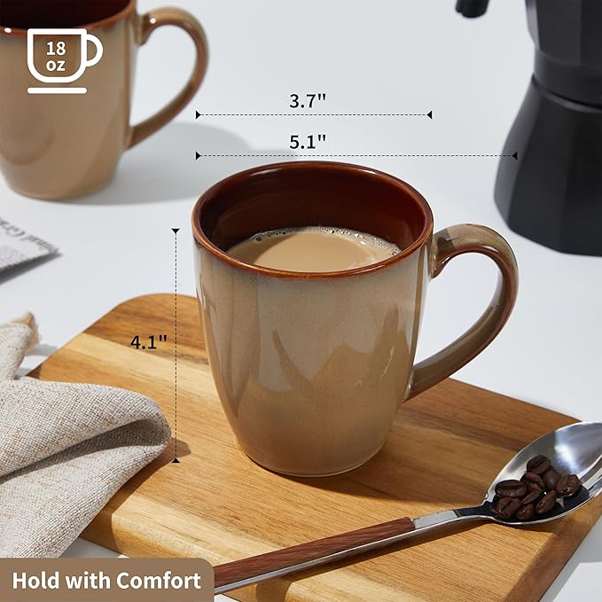 Coffee Mug 16 oz, Ceramic Coffee Mugs Set of 4, Reactive Glaze Mug for Latte/Tea/Cappuccino, Large Stackable Mug Set for Men, Women, Dad, Mom, Dishwasher & Microwave Safe, Brown Yellow-Ruum Studio Home