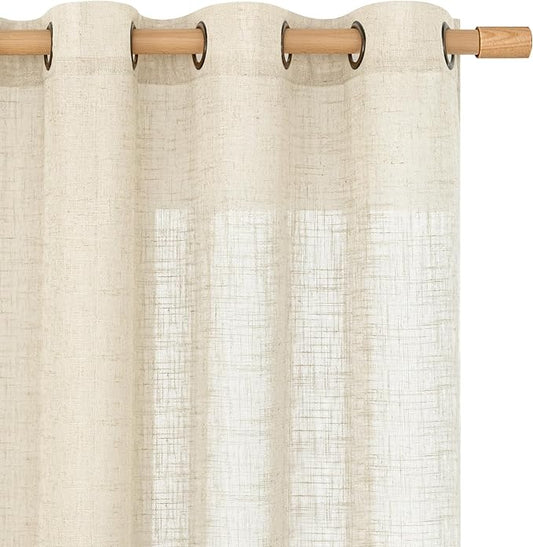 LAMIT Beige Linen Sheer Curtains 90 inch for Living Room, Soft Thick Bronze Grommet Light Filtering Boho Window Textured Neutral Drapes for Bedroom Farmhouse, 2 Panels Set, 52 x 90 Inch-Ruum Studio Home