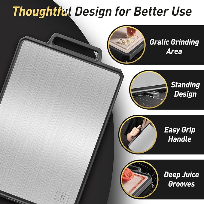 Titanium Cutting Boards for Kitchen Non Toxic Chopping Board with Handle Large Big Small Kitchen Meat Butcher Block 2 in 1 Pure Titanium and Wheat Straw PP Not Wood Bamboo Plastic Teak Grey/Beige-Ruum Studio Home