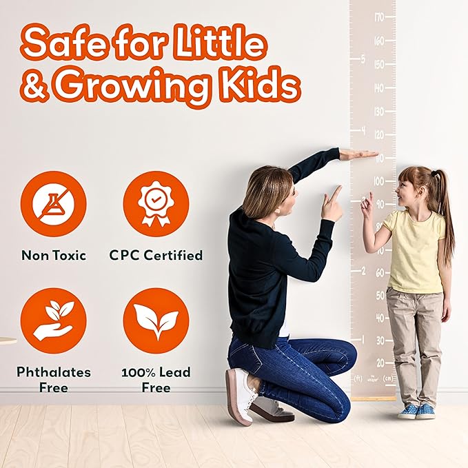 Height Chart for Kids Customizable Kids Height Wall Chart with Stickers, Marker & Hook Hanging Growth Chart Measurement for Wall Easy Installation for Baby Room Nursery and Playroom-Ruum Studio Home