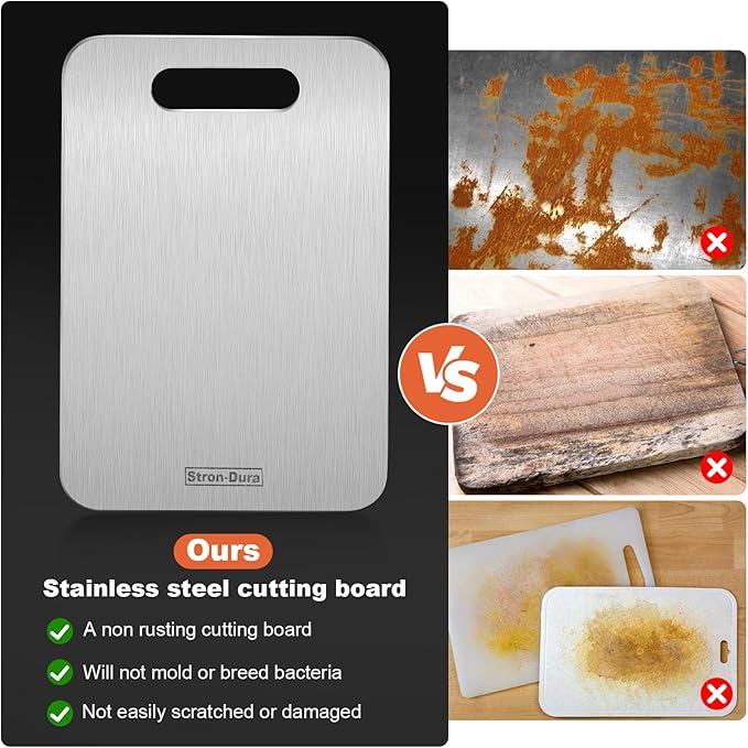 Stron- Dura Cutting Board - 304 Food Grade Stainless Steel Cutting Boards for Kitchen- for cutting Meat, Fruit, Vegetables, Outdoor or Indoor 11.5" X 8" (1, Small)-Ruum Studio Home