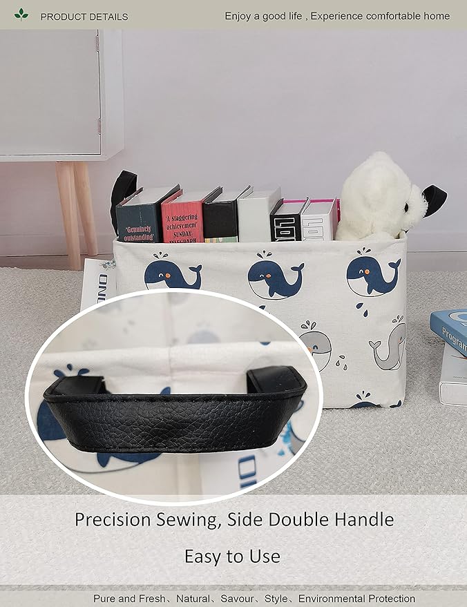 Rectangular Folding Laundry Basket,Canvas Basket,Nersury Hamper,Suitable for Children,Office,Bedroom,Clothes,Toys Storage (REC whale), 14.9’’L ×10.2’’W×9.05’’H inches-Ruum Studio Home