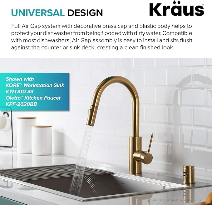 KRAUS Dishwasher Air Gap in Brushed Brass, KAG-1BB-Ruum Studio Home