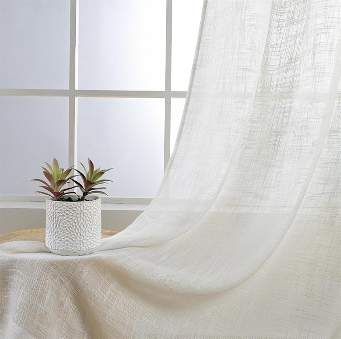 MIUCO Semi Sheer Curtains Poly Linen Textured Solid Grommet Curtains 95 Inches Long for French Doors 2 Panels (2 x 37 Wide x 95" Long) Beige-Ruum Studio Home