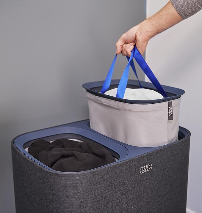 Joseph Joseph Tota 90 liter/23.8 gallon Laundry Hamper Separation Basket with lid, 2 Removable Washing Bags with Handles - Black-Ruum Studio Home
