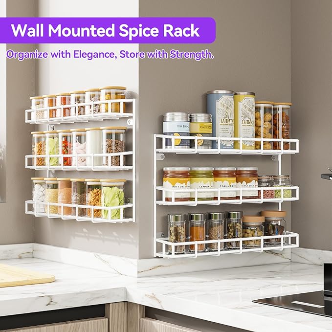 SUFAUY 2 Pack Spice Rack Organizer Wall Mount, 3 Tier Pantry Door Narrow Spice Rack Hanging Metal Shelf for Cupboard, Bathroom Shower Cosmetic, White-Ruum Studio Home