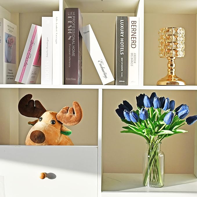 Mandy's Artificial Tulips 20 Stems Navy Blue PU Faux Flowers for Wedding Home Decor 13.5 Inch-Ruum Studio Home