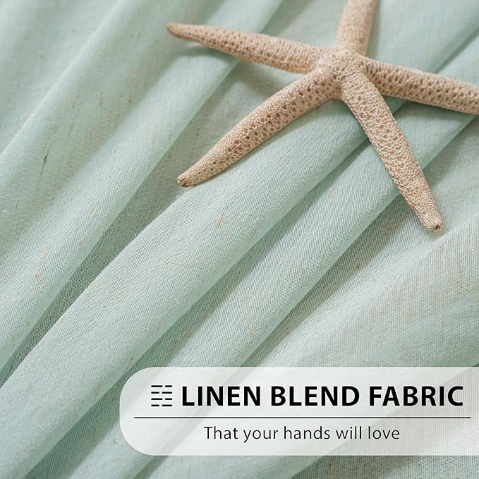 FMFUNCTEX Linen Sheer Curtains for Bedroom, Sage Green Curtains 96 inches Long for Living Room, Farmhouse French Flax Blend Window Draperies, Rod Pocket 2 Panels Set-Ruum Studio Home