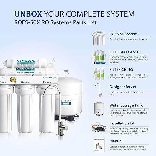 APEC Water Systems ROES-50 Essence Series Top Tier 5-Stage WQA Certified Ultra Safe Reverse Osmosis Drinking Water Filter System with Extra High Capacity Pre-Filter Set Stage 1-3-Ruum Studio Home