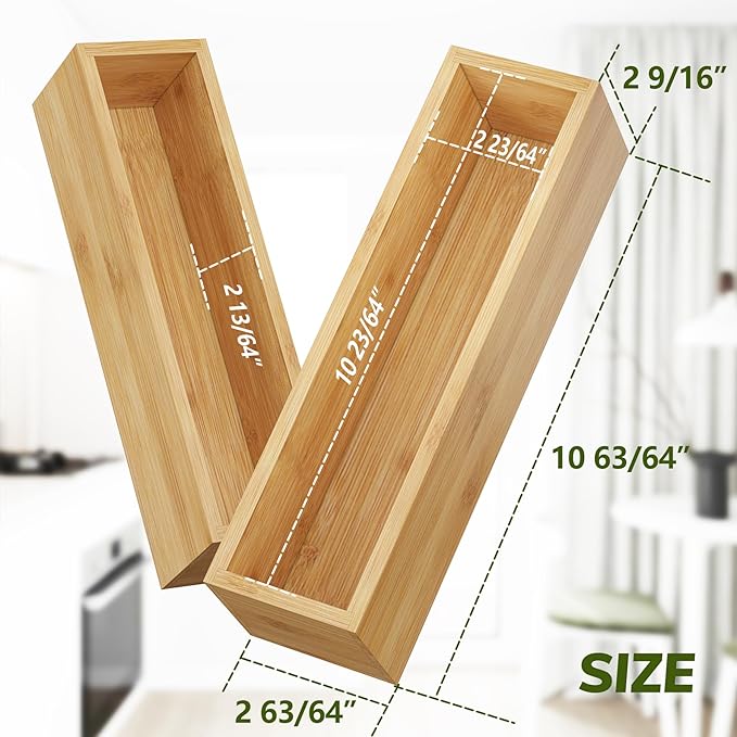 BAMEOS Kitchen Drawer Organizer,Small Silverware Drawer Organizer,Bamboo Utensil Organizer for Bathroom, Dressing Room, Office, Pantry (Natural, 11"x 3") Set of 2-Ruum Studio Home