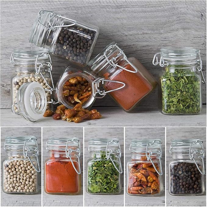 Spice Jars, 12 Pack 4oz Small Glass Jars with Airtight Hinged Lid, With 12 Spice Labels & Silicone Funnels, Airtight Glass Jars for Spices, Art Craft Storage (12 Pack)-Ruum Studio Home