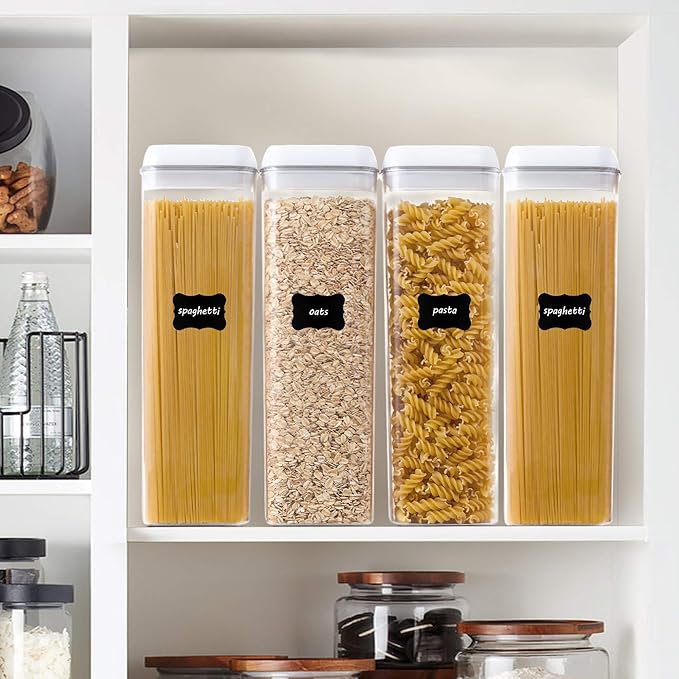 Vtopmart 4 PCS Airtight Food Storage Containers, BPA Free Plastic Spaghetti Pasta Containers with Easy Lock Lids, for Kitchen Pantry Organization and Storage, Include 24 Labels, 1.8L-Ruum Studio Home