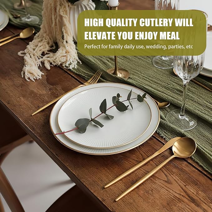 40 Piece Gold Silverware Set for 8, Terlulu Stainless Steel Flatware Set, Gold Cutlery Set Utensils Set, Tableware Include Forks Knives Spoons for Home Kitchen Restaurant Wedding, Satin Finish-Ruum Studio Home
