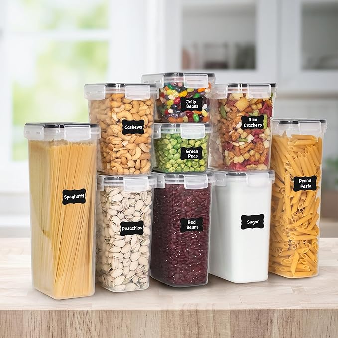 Freshware Kitchen Storage Containers with Lids, 48 PCS Airtight Food Storage Containers, Plastic Kitchen Containers, Pantry Containers for Cereal, Dry Food, Includes Labels, Marker & Measuring Spoons-Ruum Studio Home
