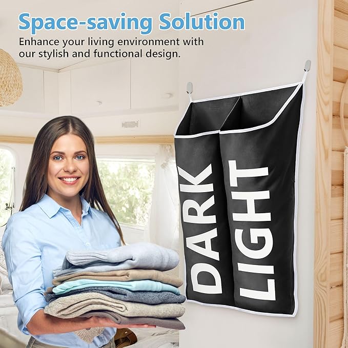 Hanging Laundry Hamper Bag XL 40x22", Space Saving over the Door Storage Bags, Behind the Door Hampers for Dirty Clothes & Wall Mounted Basket for Bathroom, Organizer for Small Room Spaces RV-Ruum Studio Home