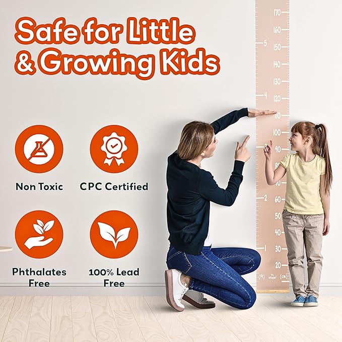 Height Chart for Kids Customizable Kids Height Wall Chart with Stickers, Marker & Hook Hanging Growth Chart Measurement for Wall Easy Installation for Baby Room Nursery and Playroom-Ruum Studio Home