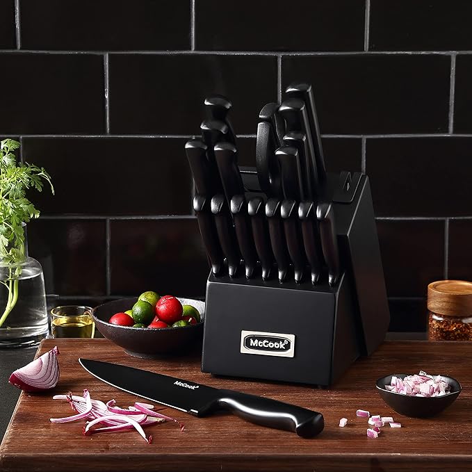 McCook® Premium Black Knife Sets,German Stainless Steel Kitchen Knives Block Set with Built-in Sharpener-Ruum Studio Home