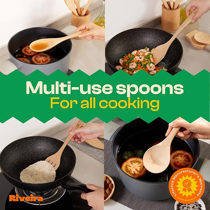 Riveira Maple Wooden Spoons for Cooking Set of 9 – Natural Maple Wooden Cooking Utensils, Wooden Spatula, Wooden Spoon - Premium Quality Wooden Utensil Set for Non-Toxic Cooking-Ruum Studio Home