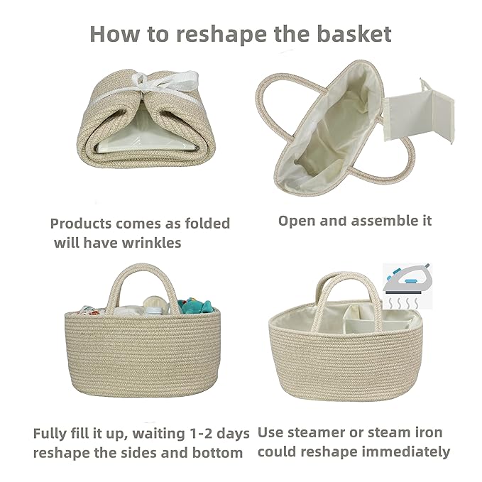 Large Baby Diaper Caddy Organizer for Girl Boy Rope Nursery Storage Bin Basket Portable Holder Tote Bag for Changing Table Car Travel Baby Shower Gifts Oatmeal-Ruum Studio Home