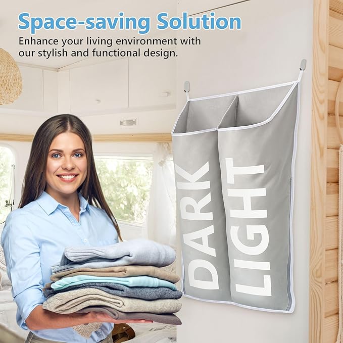 Hanging Laundry Hamper Bag XL 40x22", Space Saving over the Door Storage Bags, Behind the Door Hampers for Dirty Clothes & Wall Mounted Basket for Bathroom, Organizer for Small Room Spaces RV-Ruum Studio Home