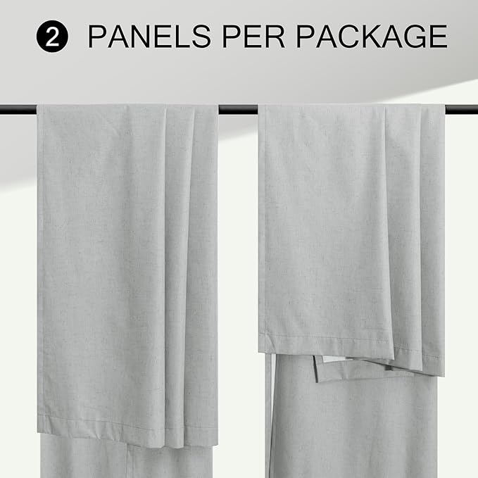 Light Gray Blackout Linen Curtains 108 Inches Long 2 Panel for Sliding Glass Door Puddle Length Floor to Ceiling Drape Lightweight Thermal Black Out Curtain for Bedroom Living Room Heather Grey Silver
