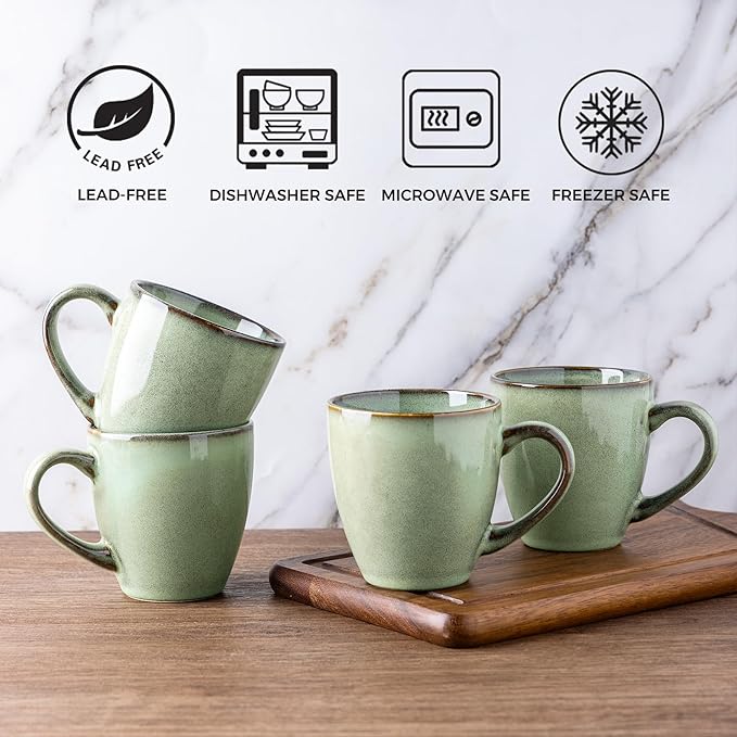 GBHOME Ceramic Coffee Mugs Set of 4, 12oz Stoneware Coffee Mugs Set For Dad Mom Women MEN, Light Weight Ceramic Coffee Cups for Latte/Tea/Beer/Hot Cocoa, Dishwasher & Microwave Safe, Pastel Green-Ruum Studio Home