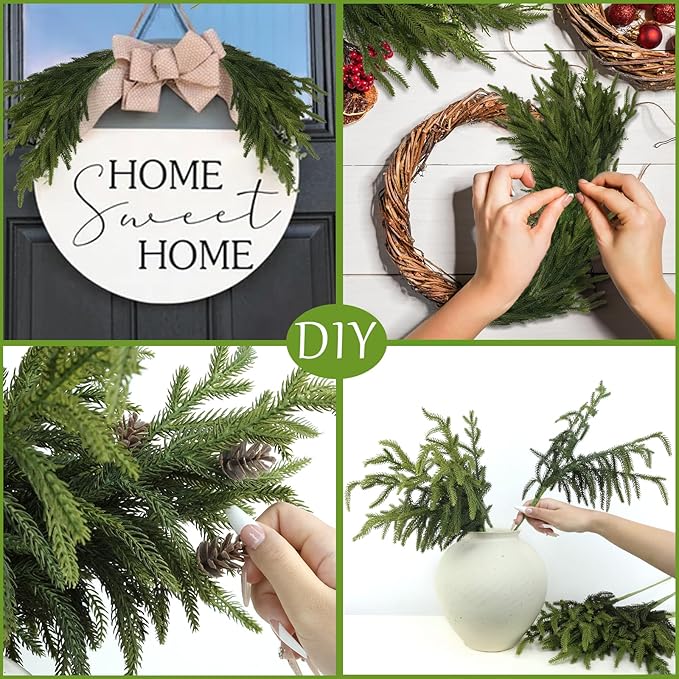 Artgar 12 Pcs Pine Branches - 18 Inch Artificial Green Pine Stem - Real Touch Christmas Greenery Pines Branches for DIY Flower Arrangement Home Indoor Christmas Decor-Ruum Studio Home