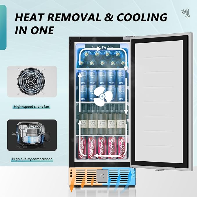 EUHOMY Beverage Refrigerator 15 Inch, Under Counter 127 Can Beverage Fridge with Stainless Steel Door, Beverage Cooler Built-in and Undercounter Drink Fridge - Soda Cola-Ruum Studio Home