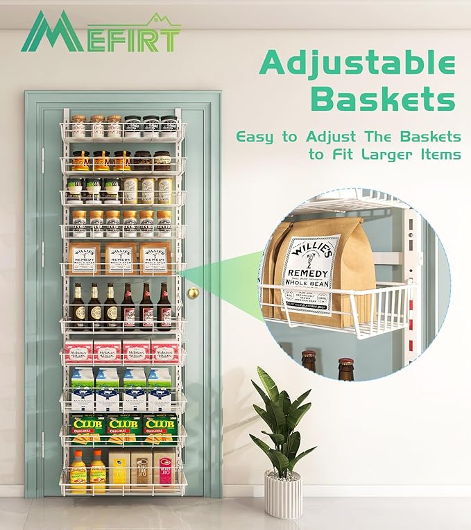 White 10-Tier Over The Door Pantry Organizer, Pantry Organization and Storage, Metal Hanging Adjustable Basket, Wall Spice Rack Seasoning Shelves, Home & Kitchen Essentials-Ruum Studio Home
