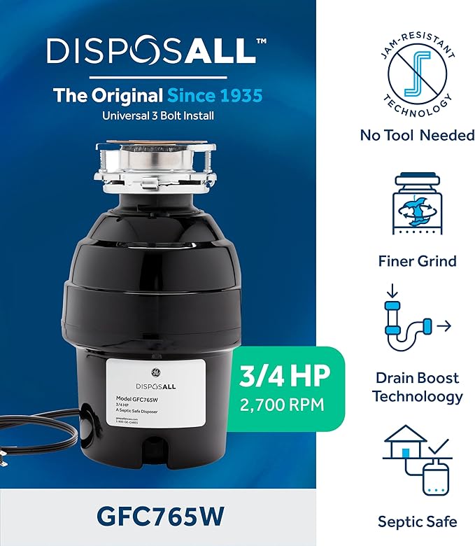 GE GFC765W Disposer, Black-Ruum Studio Home