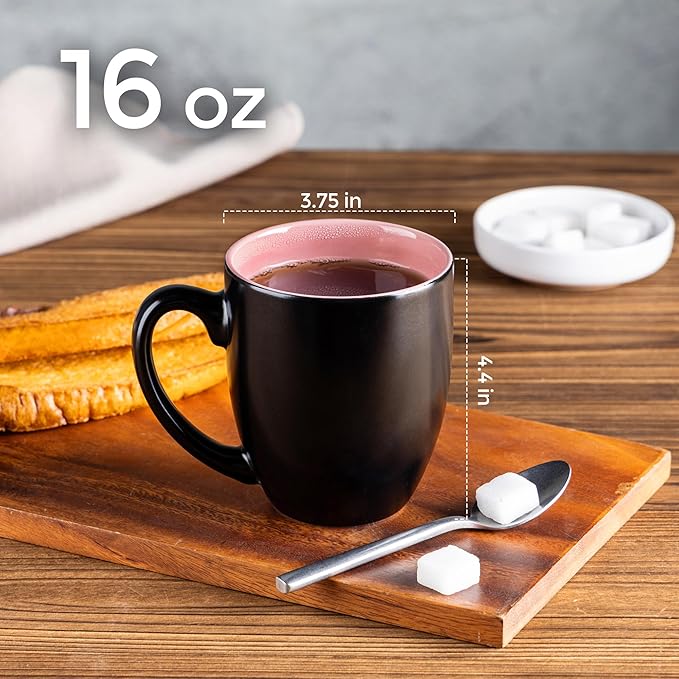 GBHOME 16oz Coffee Mugs Set of 6, Large Ceramic Coffee Mugs for Man, Woman, Dad, Mom, Modern Coffee Mugs Set with handle for Tea/Latte/Cappuccino/Milk/Cocoa. Dishwasher&Microwave Safe,Pink-Ruum Studio Home