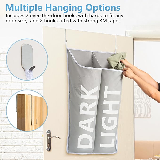 Hanging Laundry Hamper Bag XL 40x22", Space Saving over the Door Storage Bags, Behind the Door Hampers for Dirty Clothes & Wall Mounted Basket for Bathroom, Organizer for Small Room Spaces RV-Ruum Studio Home
