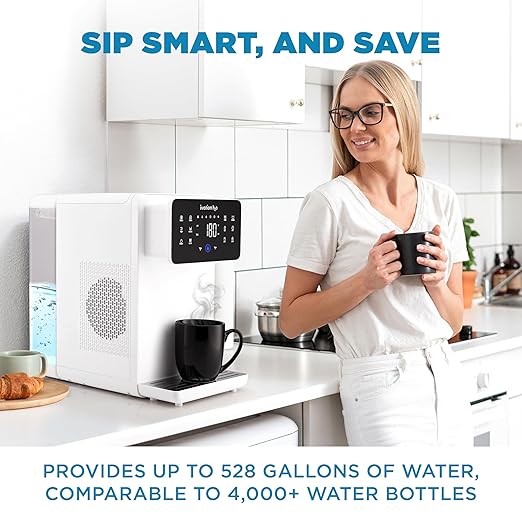 Ivation H2O Hot & Cold Countertop, Reverse Osmosis Water Filter, TDS Filter System, 4 Stage RO Water Filtration, 6 Temperature Presets, 3:1 Pure to Drain, Portable Plug-and-Play - White-Ruum Studio Home