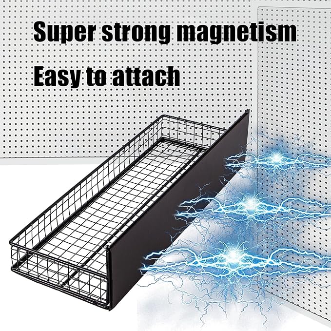 Magnetic Shelf for Fridge Magnetic Basket Organizer Wire Mesh Magnetic Holder Magnet Shelf Accessories for Office Kitchen Classroom Storage, Black-Low, 13.77" x 5.11" x 1.7-Ruum Studio Home