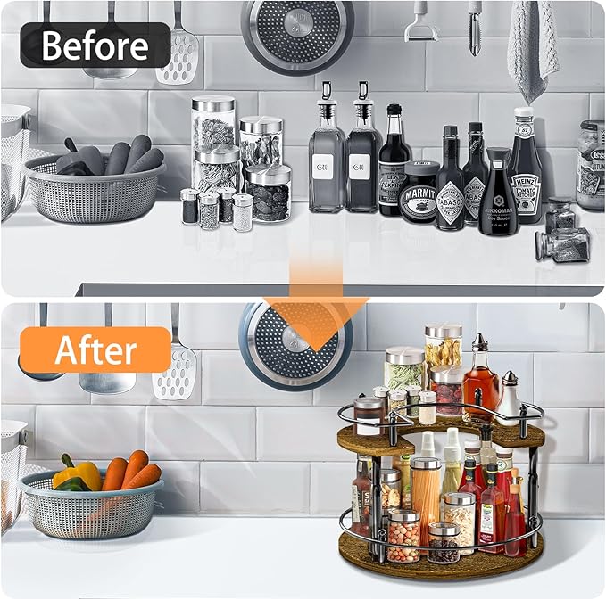 2-Tier Lazy Susan Organizer Turntable Spice Organization U-Shape 11.8" Rotating Spice Rack Height Adjustable for Cabinet, Pantry, Kitchen Countertop, Party-Ruum Studio Home