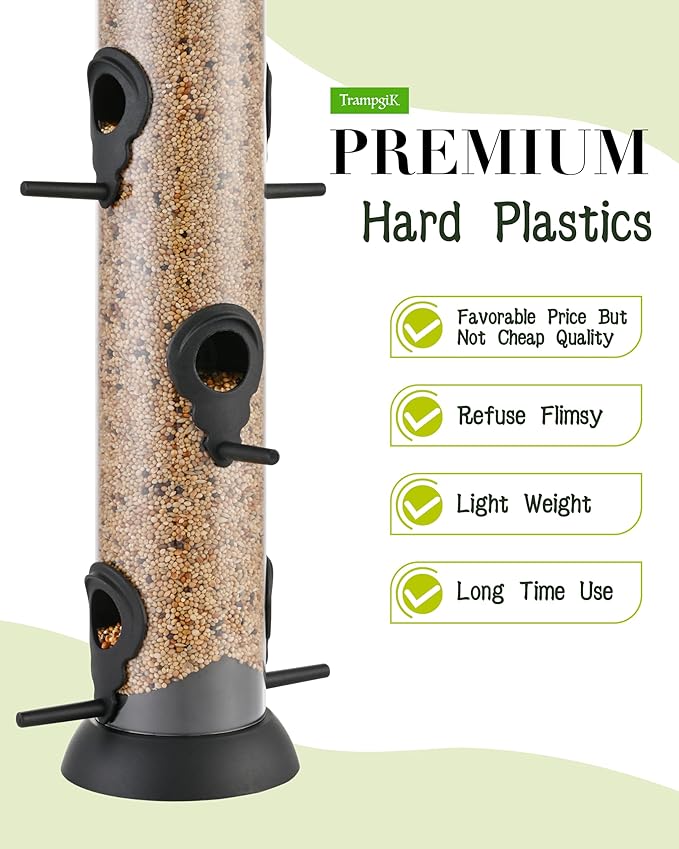 Bird Feeder Premium Hard Plastic for Wild Bird Feeders for Outdoors, Tube Bird Feeders for Outdoors Hanging,14 Inch 6 Port Black, Pack of 1-Ruum Studio Home