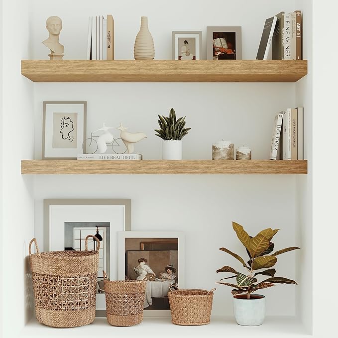 10 inches Deep Floating Shelves 36 inch Long, Large Oak Wall Shelves Heavy Duty 70 lbs for Bedroom, Bathroom, Living Room, Kitchen, Office, Modern Shelf Home Decor with Invisible Bracket-Ruum Studio Home