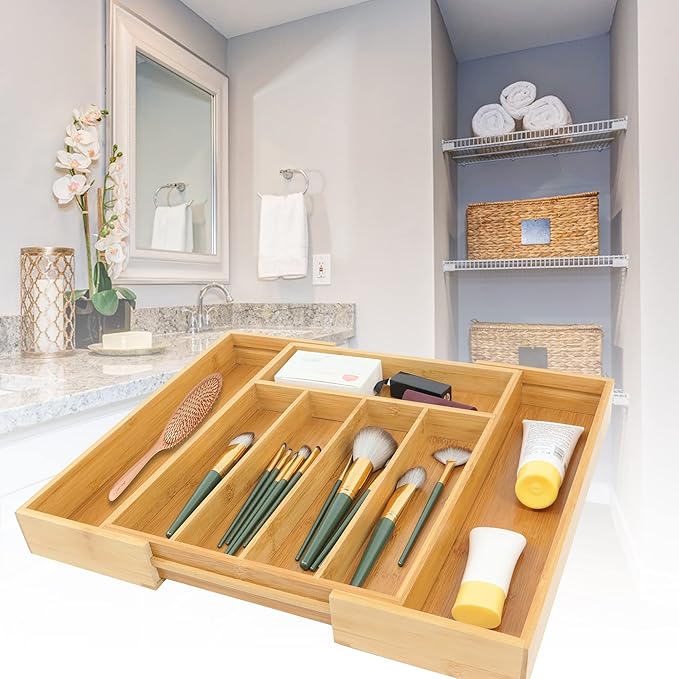 VaeFae Bamboo Drawer Organizer, Expandable Silverware Drawer Organizer, Cutlery Tray with Dividers for Kitchen Utensils, Medium-Ruum Studio Home