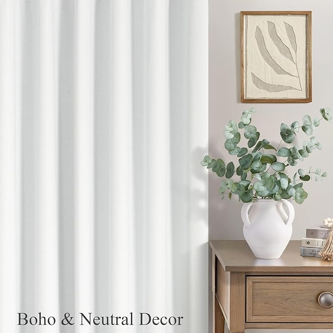 Neutral 11 ft Blackout Curtains 132 Inches Long Elegant Villa Cottage Tall Floor to Ceiling Curtains for Sliding Glass Door Patio 2 Panels Privacy White Linen Drapes for Living Room Divider Back Tab