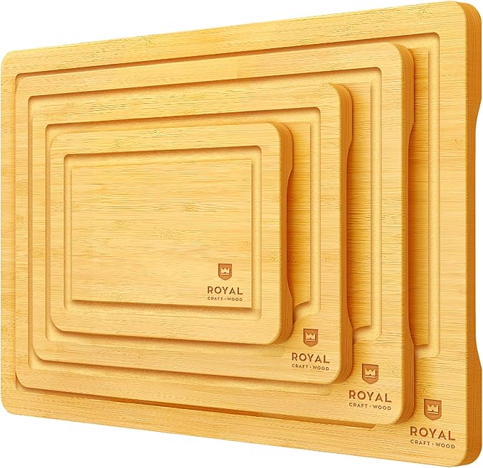 ROYAL CRAFT WOOD Wooden Cutting Boards for Kitchen Meal Prep & Cutting - Bamboo Wood Cutting Board Set with Deep Juice Groove Side Handles - Charcuterie & Chopping Butcher Block for Meat (4 Pcs)-Ruum Studio Home