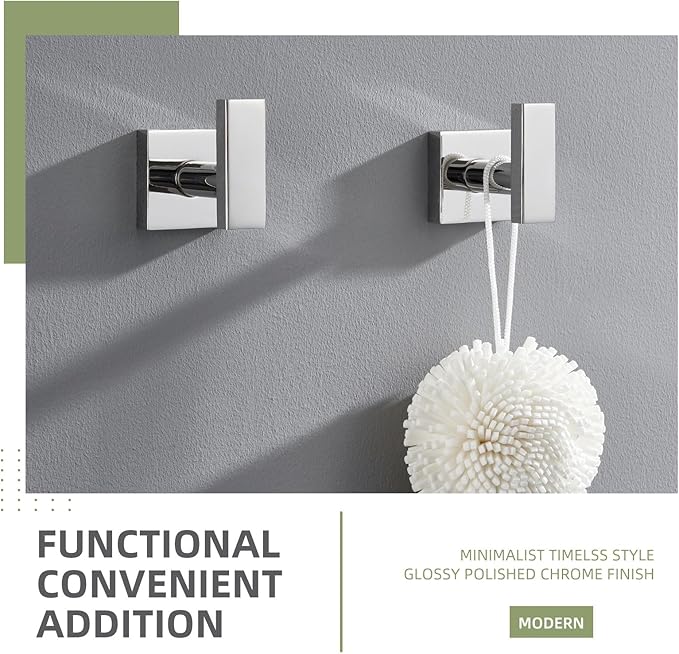 Angle Simple Bath Towel Hook 2 Pack, Stainless Steel Square Robe Coat Holder for Wall, Bathroom Kitchen Garage Wall Hook for Hanging Tools, Polished Chrome-Ruum Studio Home