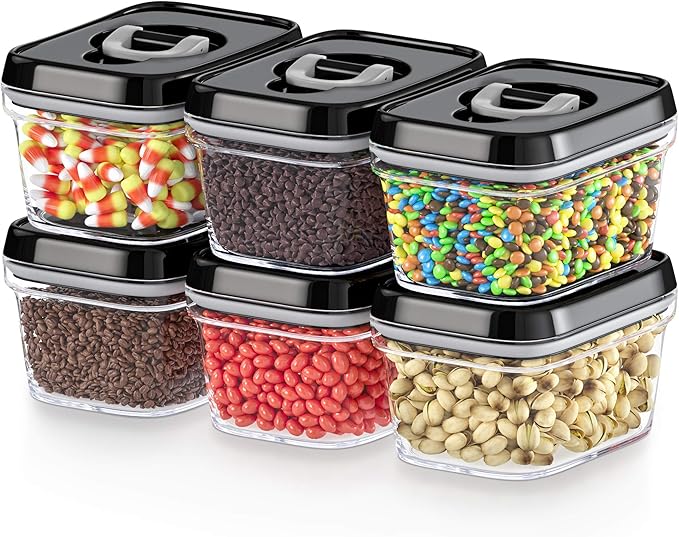 DWËLLZA KITCHEN Mini Airtight Food Storage Containers with Lids – Set of 6 Clear Plastic Small Pantry Containers for Spices, Candy, Nuts, Coffee or Tea, BPA-Free, Keeps Food Fresh & Dry-Ruum Studio Home