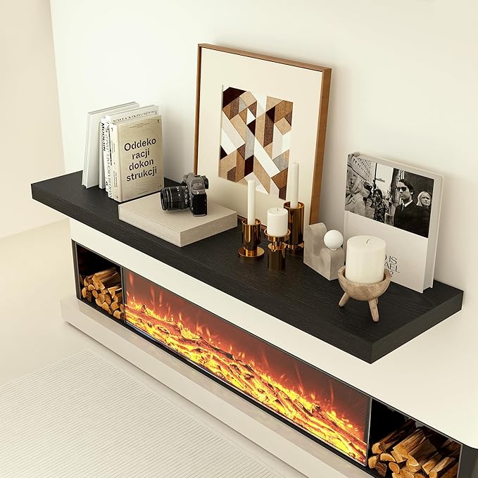 Heimlove 24 x 12 Inch Deep Floating Shelves Wall Mounted with Invisible Brackets,Storage Hanging Shelf for Wall Decor in Bathroom, Bedroom, Toilet, Kitchen, Living Room, Office Set of 1 (Black)-Ruum Studio Home