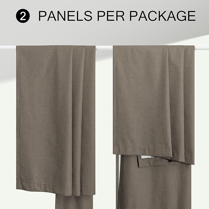 Brown Drapes 84 Inch Length 2 Panels Set Linen Long Curtains for Bedroom Windows Soundproof Energy Efficient Thermal Insulated Rustic Country Blackout Curtains for Living Room Pleated Back Tab Pocket