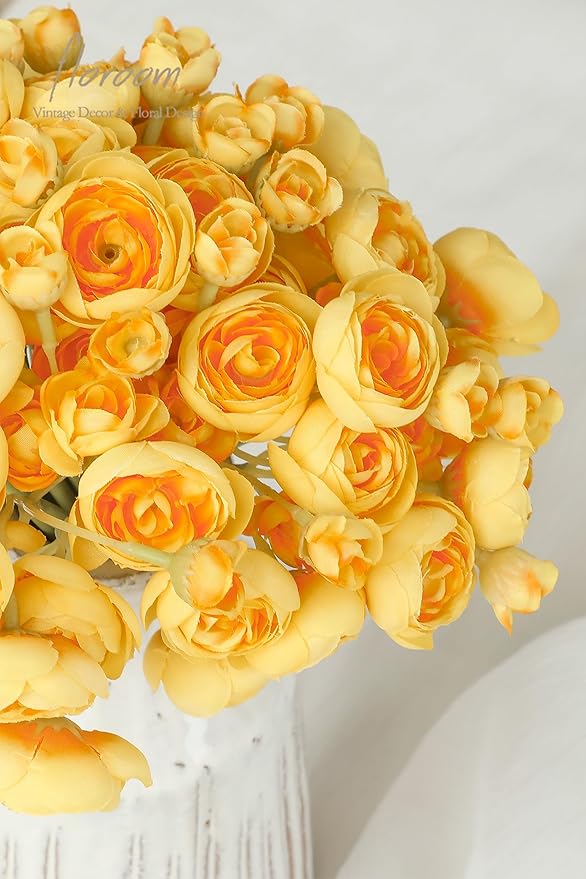 Floroom Ranunculus Artificial Flowers 18 Pcs Golden Yellow Faux Silk Mini Ranunculus Bulk Fake Wedding Filler Flowers for DIY Bouquets, Centerpieces, Bridal Shower Decorations & Arrangements-Ruum Studio Home