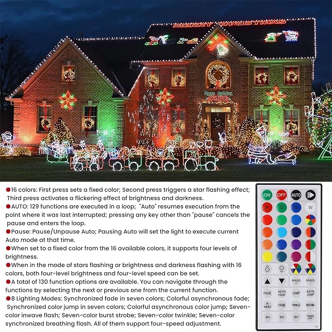 HOME LIGHTING 66ft Christmas Decorative Mini Lights, 200 LED RGB Changing 8 Functional Green Wire Fairy Halloween Lights with Remote Timer, Plug in Indoor Outdoor Xmas Wedding Party Decor-Ruum Studio Home