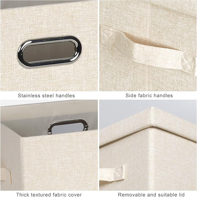 Large 17" 36 Quart Collapsible Stackable Storage Bins with Lids, 3 Packs Light Orange Linen Fabric Closet Boxes with Lids, Storage Cube Baskets Container Organizers for Office (17x12x11)-Ruum Studio Home